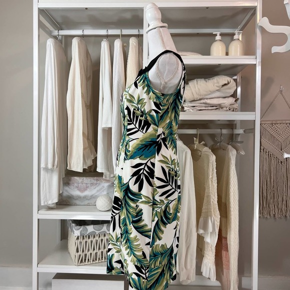 AB Studio bold Leaf pattern Midi dress. Retro 60's style. Sz. 6. #0452 - Picture 5 of 9